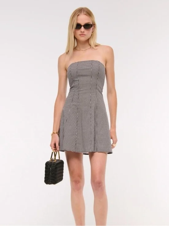 Abercrombie & Fitch Mila Gingham Mini Dress in Black/White - S - Picture 3 of 8